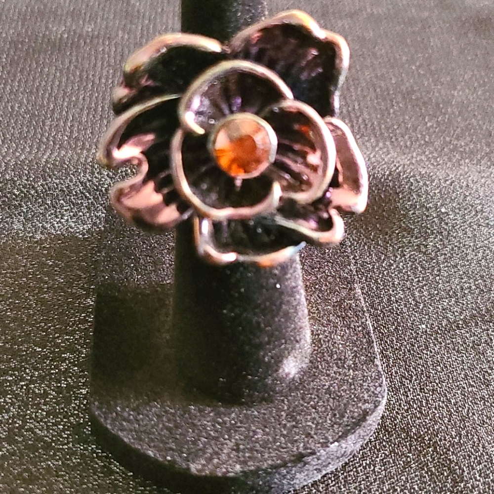 Brown Enamel Flower Stretch Ring